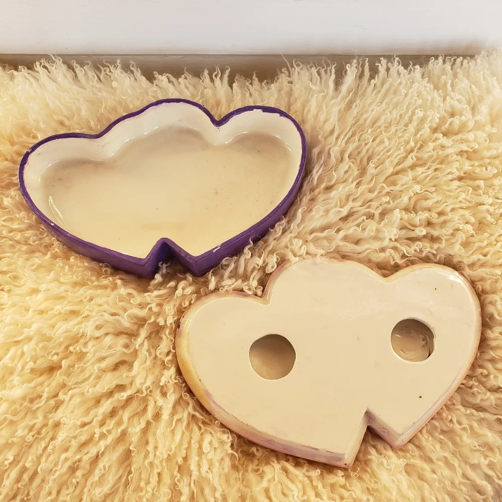 Handmade Ceramic Heart Unicorn Vtg Trinket Jewelry Box Cottage Purple Pink